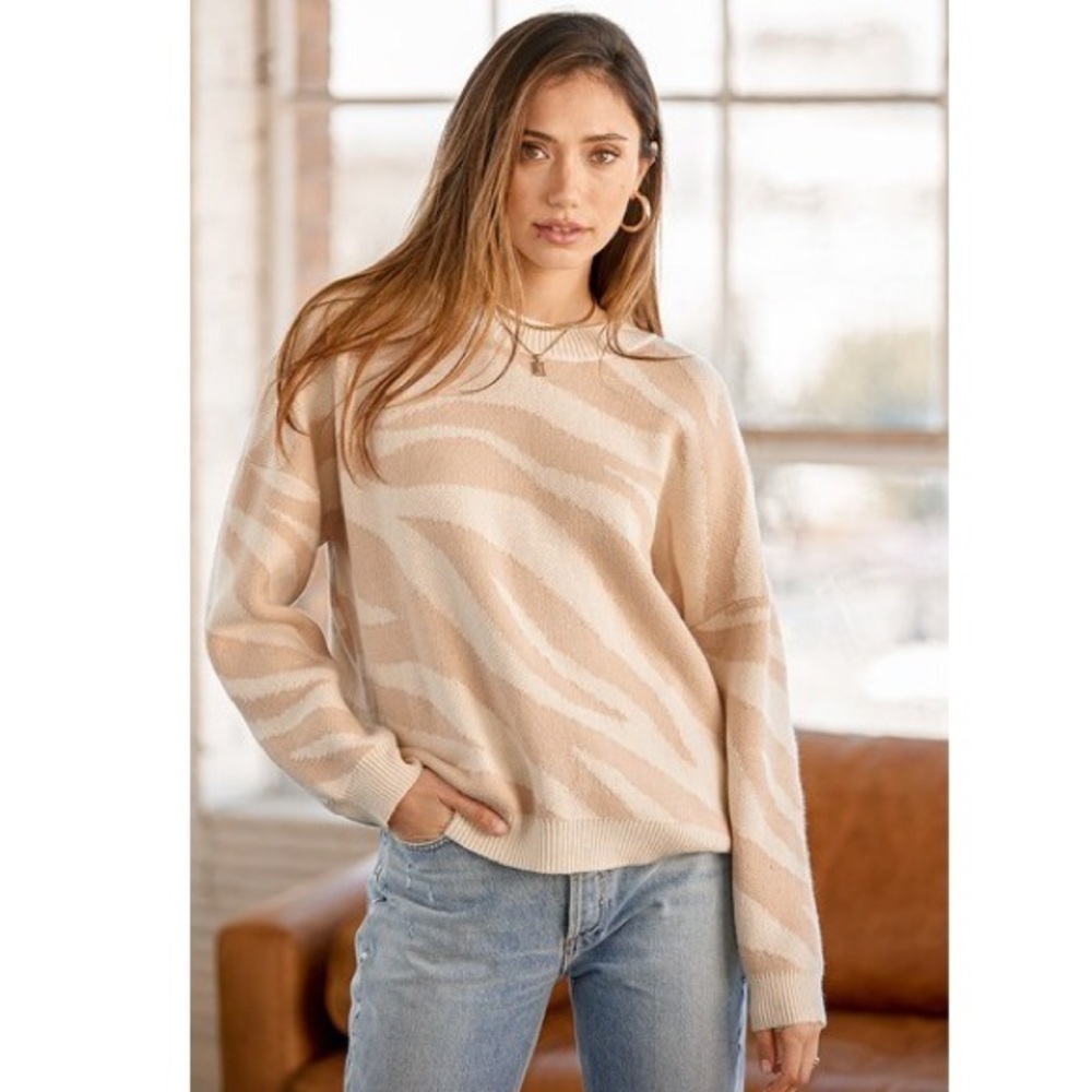 Lulu's Your New Favorite Zebra Print Beige Knit Sweater